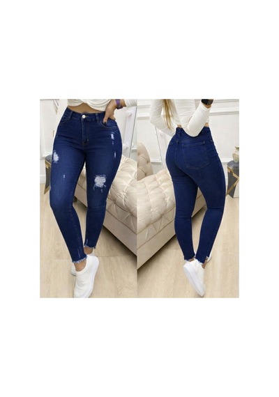 Butik İstanbul Kadın Yüksek Bel Yırtık Desenli Skınny Kot Pantolon Lacivert