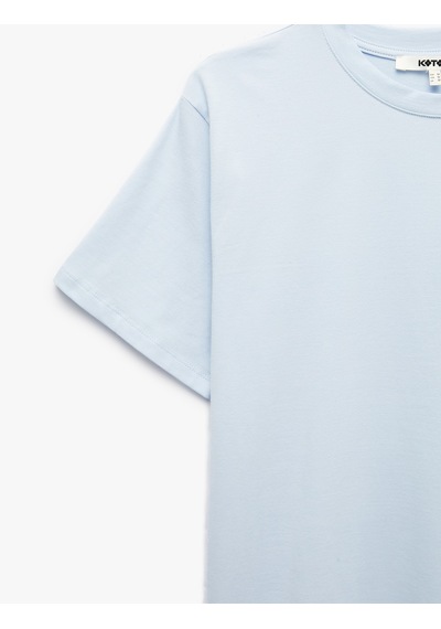 Koton Pamuklu Kısa Kollu Bisiklet Yaka Oversize Basic Tişört Mavi 7wak50007ek