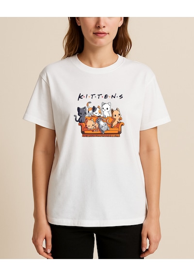 Hugo Boss Kittens Baskılı T-shirt Beyaz