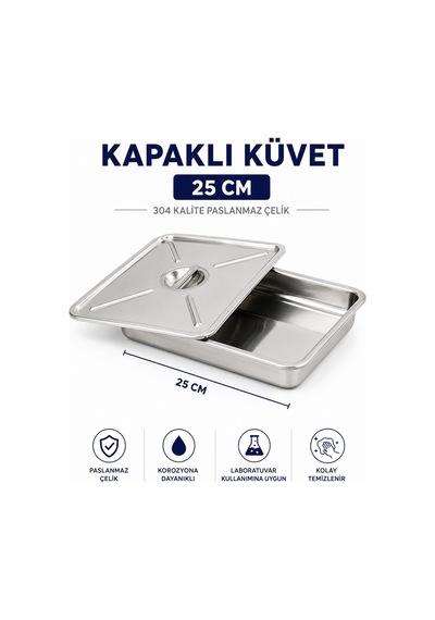 Kapaklı Küvet 25 CM 304 Kalite Paslanmaz Çelik