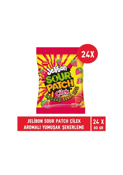 Jelibon Sour Patch Çilek Aromalı Yumuşak Şekerleme 80 Gr - 24 Adet