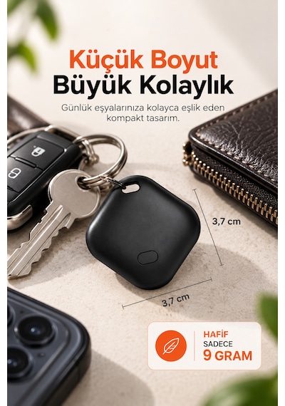 Kensa Airtag Apple iOS Uyumlu & Android Uyumlu Akıllı Takip Cihazı Sesli Bulma Özellikli Siyah