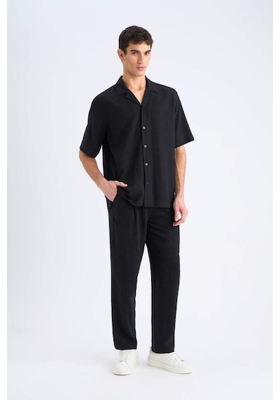 Defacto Yazlık Viskon Jogger Pantolon Regular Fit Normal Kesim Keten Karışımlı Düz Paça Cepli B4867ax25smbk81 Siyah