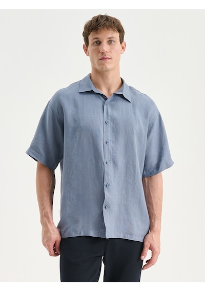 Lcw Vision Mavi Regular Fit Kısa Kollu %100 Keten Erkek Gömlek