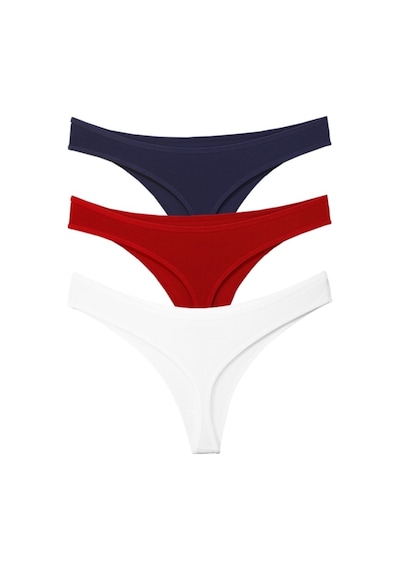Alya Underwear Kadın Pamuklu Tanga Külot - String Iç Çamaşırı Lacivert, Kırmızı, Ekru - 3 Adet Çok Renkli T02