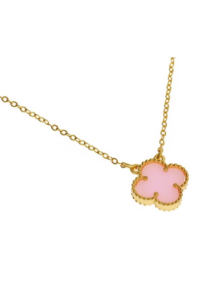 Kadın Pembe Renk Yonca Model Çelik Kolye Gold