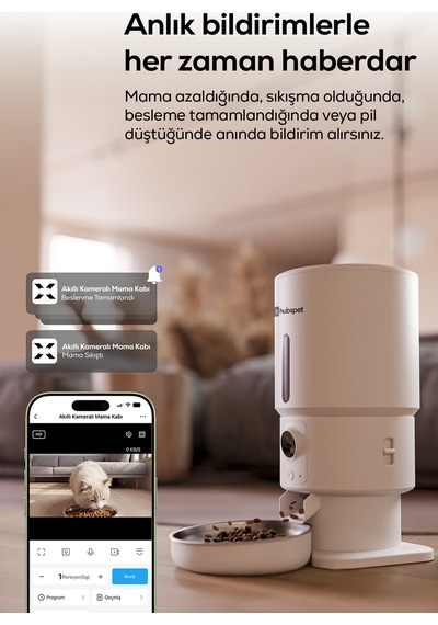 Akıllı Mama Kabı Kameralı 1080p, 5l, Mobil Kontrol, Çelik Kase, Çift Yönlü Ses H503