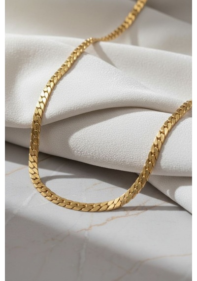 Gümüş Kaplama 316 L Paslanmaz Çelik Kz-101 Ezme Gurmet Sık Örme İtalyan Model Zincir Kolye 5 Mm Gold Altın