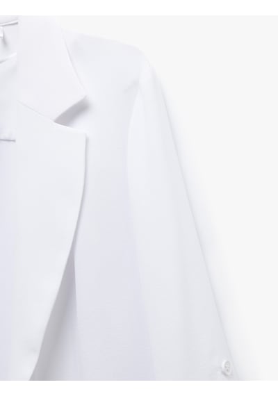 Koton Katlama Detaylı Krep Kumaş 3/4 Kol Kruvaze Uzun Oversize Blazer Ceket Kırık Beyaz 5sak50002ew Ekru