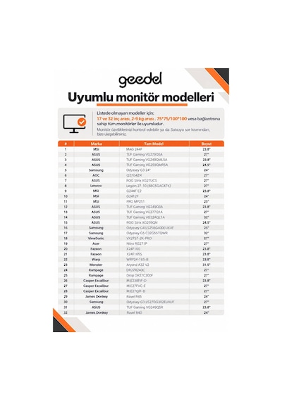 17-32 İnç Amortisörlü Çift Kollu Monitör Kolu Tam Hareketli Vesa Uyumlu Masa Kelepçeli Monitör Standı 2-9 Kg - Siyah