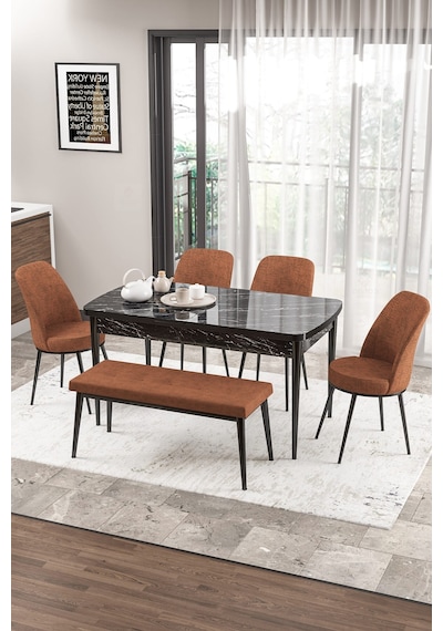 Canisa Concept Zen Serisi 80x132 Mdf Açılabilir Siyah Mermer Desen Masa Takımı 4 Kiremit Sandalye Ve 1 Bench Masa Siyah Mermer Sandalye Ve Bench Kiremit Canisa Concept Zen Serisi 80x132 Mdf Açılabilir Siyah Mermer Desen Masa Takımı 4 Kiremit Sandalye Ve 1 Bench Masa Siyah Mermer Sandalye Ve Bench Kiremit
