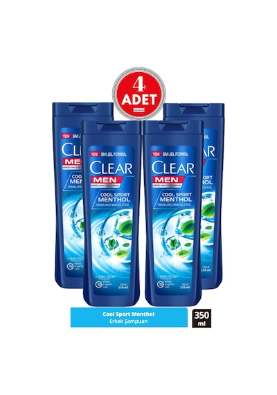 Men Kepeğe Karşı Etkili Şampuan Cool Sport Menthol Ferahlatıcı Mentol Etkisi 350 Ml 4 Adet