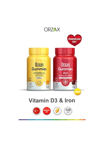 Ocean Gummies Vitamin D3 1000 Iu D3 60 Adet & Ocean Gummies Iron 60 Adet