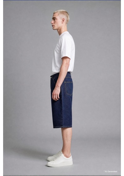 Defacto %100 Pamuk Super Baggy Fıt Lacivert Bermuda Jean Şort I3978ax26hsnm34 Mavi-nm34