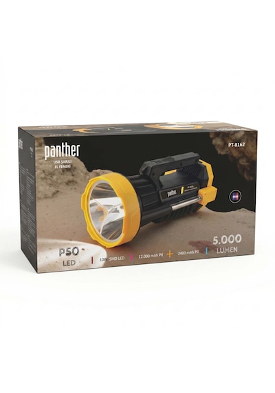 Panther Pt-8162 Usb Şarjlı El Feneri Siyah