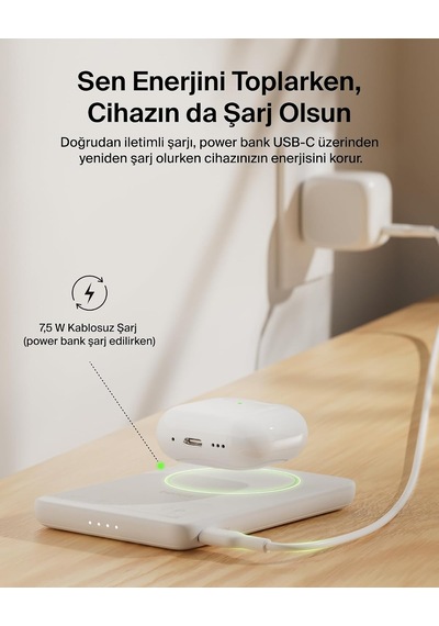 Boostcharge 5000 Mah İnce Manyetik Usb-c Power Bank, Beyaz