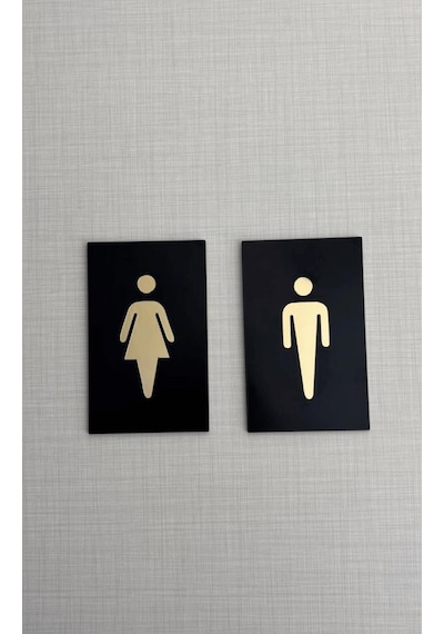 Kadın & Erkek Wc Tuvalet Yönlendirme Seti Siyah Pleksi Kendinden Yapışkanlı 8x12 Cm