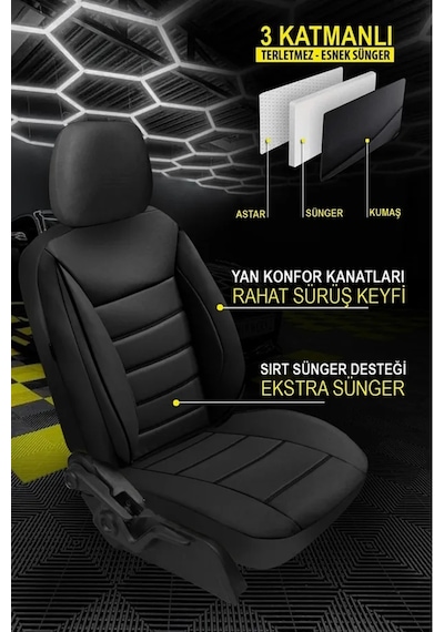 Ford Focus Titanium 1.0 Ecoboost 125 4 Kapı A/t 2019 Uyumlu Jet Deri Siyah Oto Kılıfı Tam Set