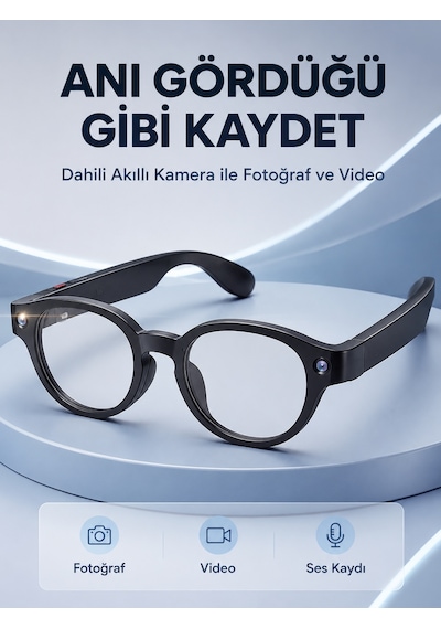 Siyah Bluetooth Akıllı Gözlük Dahili Kameralı Fotoğraf Video Kayıt Aı Çeviri Dokunmatik Kontrol Özellikli - Lisinya