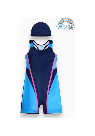 My Kids Wear Kız Çocuk Deniz Yüzücü Mayoları 5-16 Yaş 12603 Mavi - Pembe