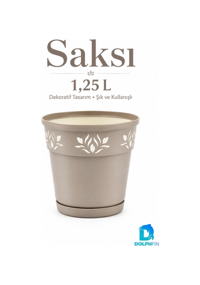 1,25 L Dekoratif Alt Tabaklı Plastik Saksı Çiçek Motifli Karışık Renk