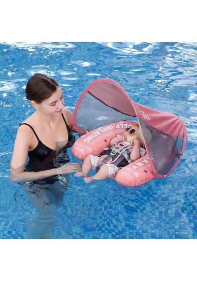 Mambobaby Yüzme Simidi - Pink Unicorn, Emniyetli, Gölgelikli Ve Ayak Destekli