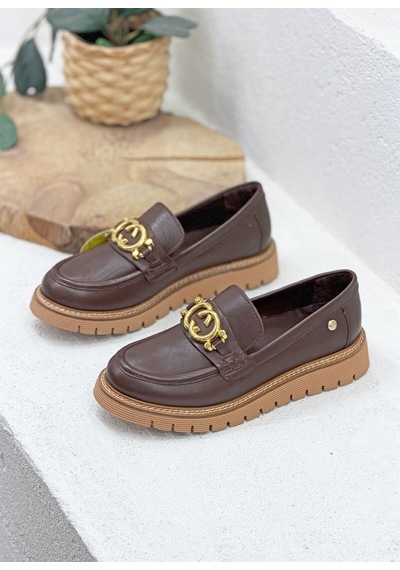 Mamma Mia D26ya-3765 Toka Detaylı Hakiki Deri 4cm Kalın Taban Loafer Ayakkabı Kadın Kahve