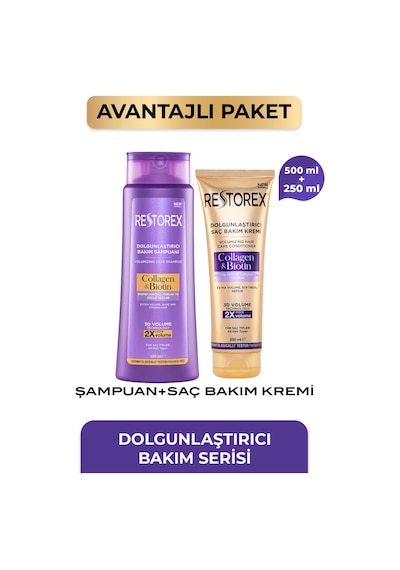Kolajen & Biotin Dolgunlaştırıcı Şampuan 500 Ml + Saç Bakım Kremi 250 Ml
