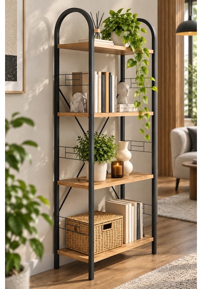 Sulorahome Metal İskeletli 4 Raflı Kitaplık Kahverengi 150 Cm Antrasit - Atlantik Çam Sulorahome Metal İskeletli 4 Raflı Kitaplık Kahverengi 150 Cm Antrasit - Atlantik Çam
