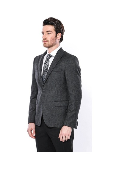 Wessi Sivri Yaka Tek Düğme Füme Slim Fit Ceket Siyah