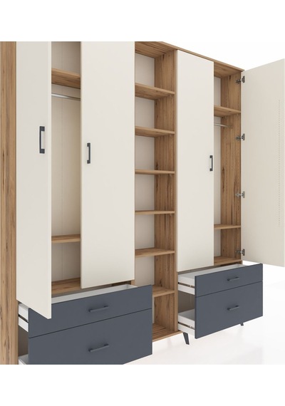 Arges Dolap 12 Raflı 4 Çekmeceli 2 Askılı 220x30x243 Çam-aytaşı/antrasit Aytası/antrasıt