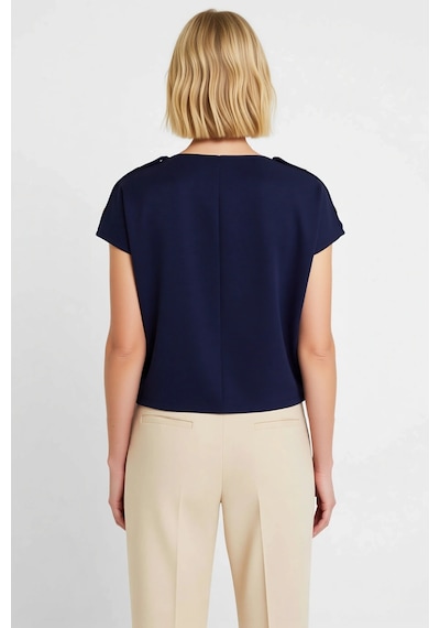 Benerly Kadın Bluz Crop Regular Kalıp Dik Yaka Yarasa Kol Soft Touch Örme Lacivert
