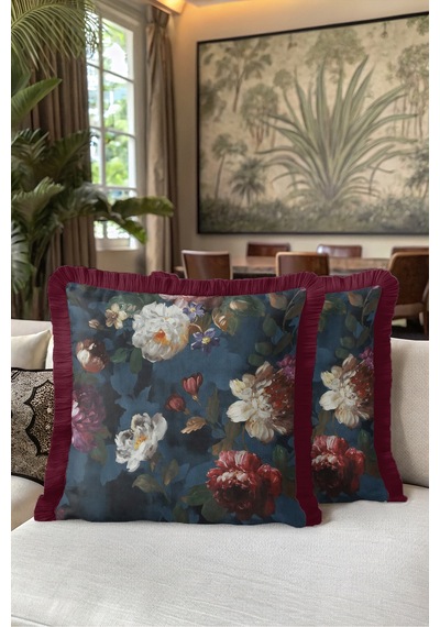 Çiçek Motifli Şakayık Saçaklı Yastık Kılıfı - Romantik Floral Lacivert Bordo Püsküllü Kırlent Kılıfı Puslu Vadi Nova Çiçek Motifli Şakayık Saçaklı Yastık Kılıfı - Romantik Floral Lacivert Bordo Püsküllü Kırlent Kılıfı Puslu Vadi Nova