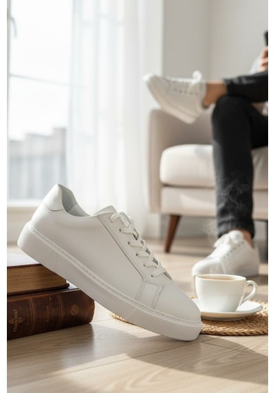 Enoch Hakiki Deri Minimalist Günlük Erkek Sneaker Comfort Taban Beyaz