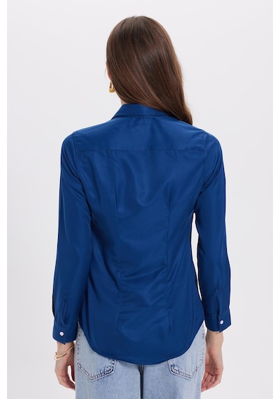 Tudors Kadın Slim Fit Dar Kesim Vucüda Oturan Uzun Kollu Gizli Düğme Detaylı Lacivert Basic Gömlek-36981 Lacıvert