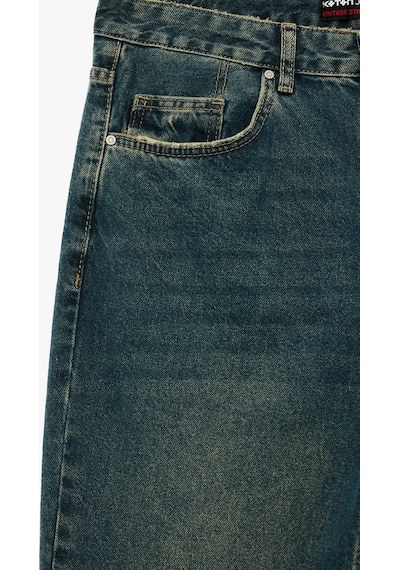 Koton Normal Bel Pamuklu Vintage Straight Fit Jean Pantolon Petrol 7wam40058nd