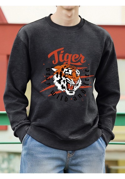 Startmore Startmoretiger Stay Wild And Free Desen Erkek Kazaklar Polar Hip Hop Kazak Günlük Giysiler Sonbahar Bi Antrasit