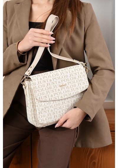 Just Polo Kadın Baskı Detaylı Büyük Boy El Ve Omuz Çantası Krem 56191820
