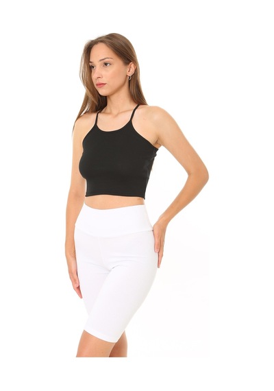 Rooted-kadın Ip Askılı Crop Top Kaşkorse Fitilli Kumaş Siyah