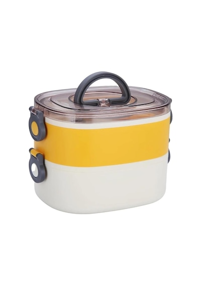 1200ml Çift Renkli Lunchbox 2 Katlı Çelik Sefer Tası Yemek Kutusu Sarı Bakır