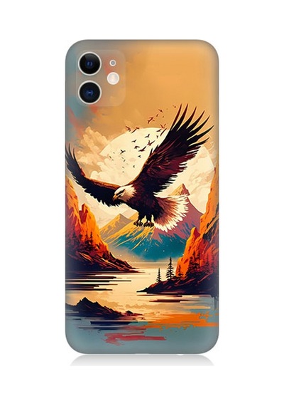 Apple Uyumlu iPhone 11 Silikon Kılıf Uçan Siyah Beyaz Kartal