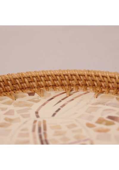 Anita 30 X3 Cm Sedefli Rattan Tepsi & Duvar Dekoru Bej