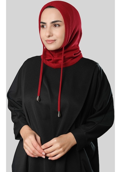 Hürrem Bone Kırmızı Bağcıklı Balaklava Boyunluklu Bere Triko Düz 2325 31 Kırmızı