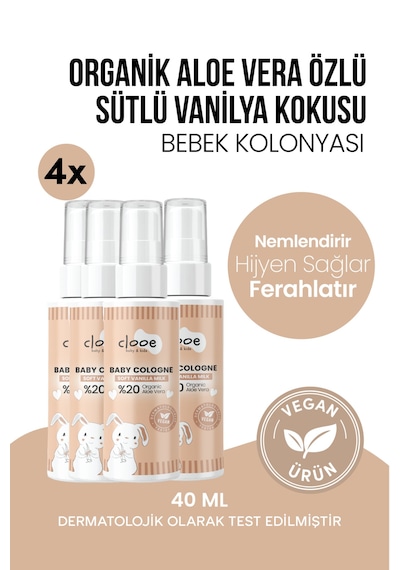 Hassas Ciltlere Özel Organik Aloe Vera Özlü Süt Ve Vanilya Kokulu Soft Vanilla Milk Bebek Kolonyası Çanta Boyu Dörtlü Ekonomik Paket