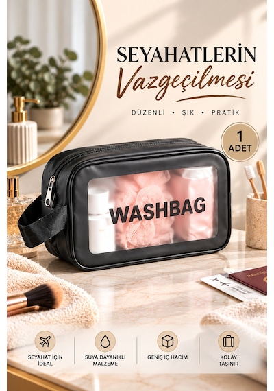 Porsima 3140 Şeffaf Seyahat Ve Makyaj Çantası Su Geçirmez Organizer Washbag 21x13cm