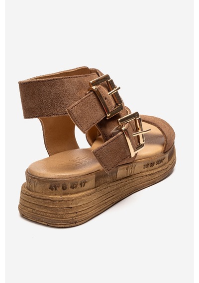 Luvishoes Lorentıs Toprak Süet Hakiki Deri Çift Tokalı Kadın Sandalet