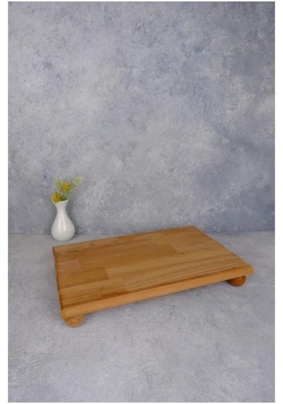 Justwood Risus Top Ayaklı 25x40 Cm Ahşap Dikdörtgen Pasta Sunum Servis Tabağı Kahverengi