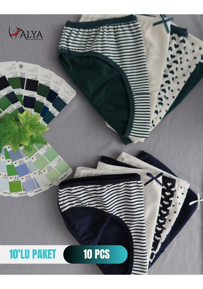 Alya Underwear Kız Çocuk Kalpli Dokuma Lastik Pamuklu Kumaş Slip Külot 5'li Paket 5 Adet Beyaz Multicolor-x23