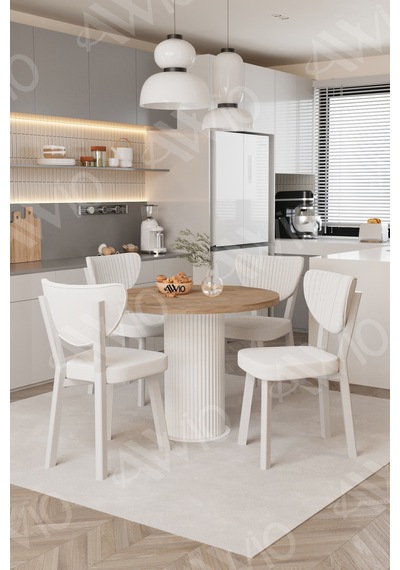 Avvio Elma Yuvarlak Ceviz Mutfak Masa 4 Adet Sandalyeli Takım 90x90 Cm Krem Avvio Elma Yuvarlak Ceviz Mutfak Masa 4 Adet Sandalyeli Takım 90x90 Cm Krem