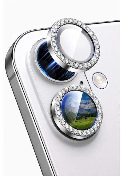Apple iPhone 17 Uyumlu Taşlı Kamera Lens Koruyucu Beyaz